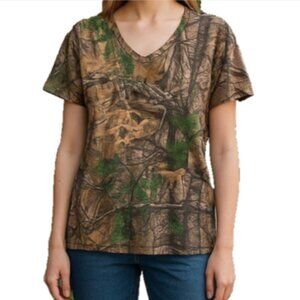Camouflage T-Shirt Size XL Mossy Oak Realtree V-Neck Women's Short Sleeve
